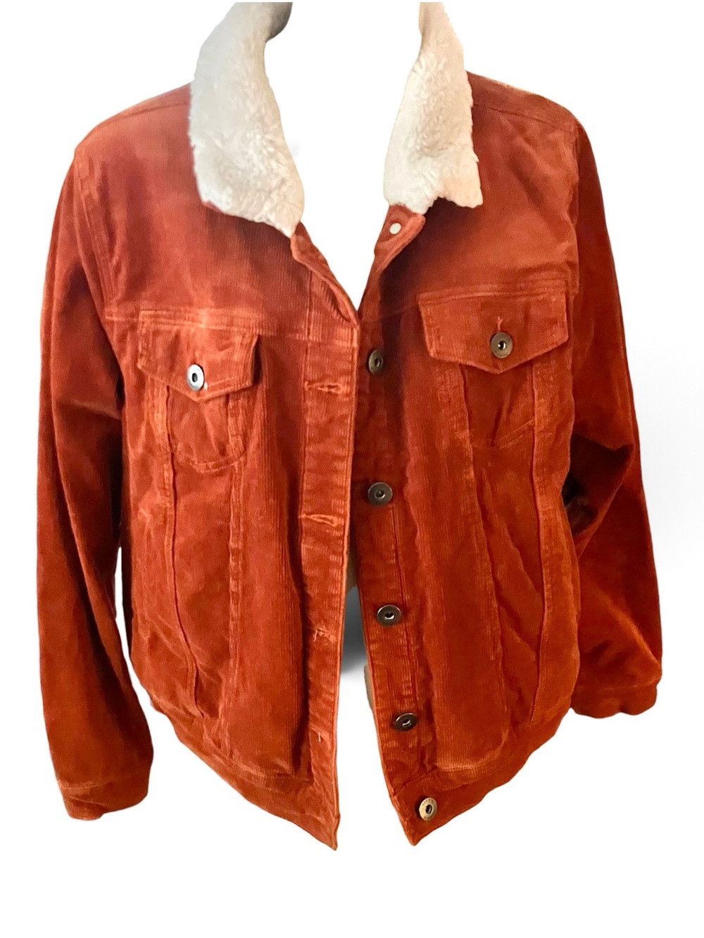 Torrid Fall corduroy Sherpa collar trucker jacket sz 2 rust